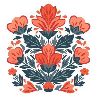 Çiçek düzenleme vektör süsleme sanatı. Kartlar ve davetiyeler için simetrik şekillendirilmiş çiçekler. Yaz çiçekleri