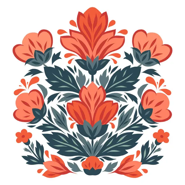 Çiçek düzenleme vektör süsleme sanatı. Kartlar ve davetiyeler için simetrik şekillendirilmiş çiçekler. Yaz çiçekleri