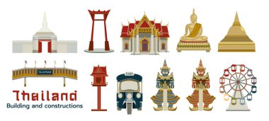 Dünya tonu renginde Tayland ve inşaat elementleri düz vektör çizimi.