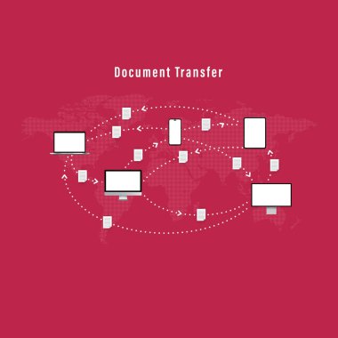 Data transfer worldwide connecting, info graphic in viva magenta background color