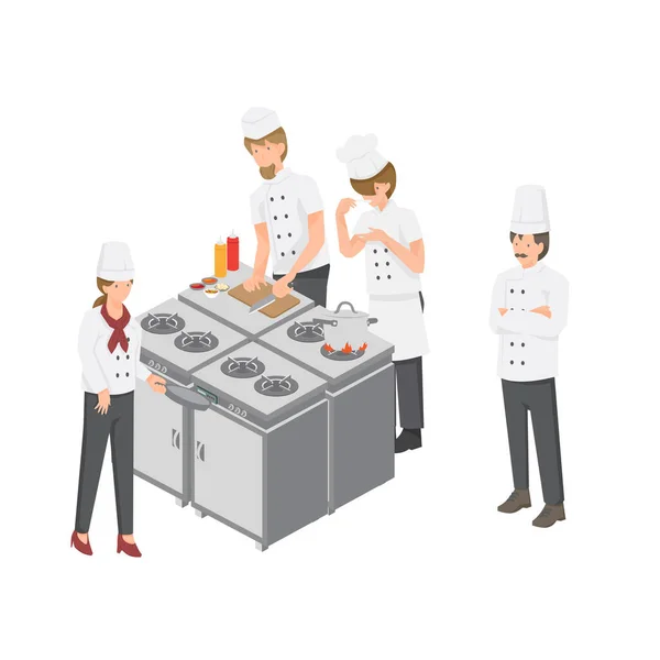 Cucina Stanza Chef Lavoratore Grafica Vettoriale Illustrazione Sfondo Bianco — Vettoriale Stock