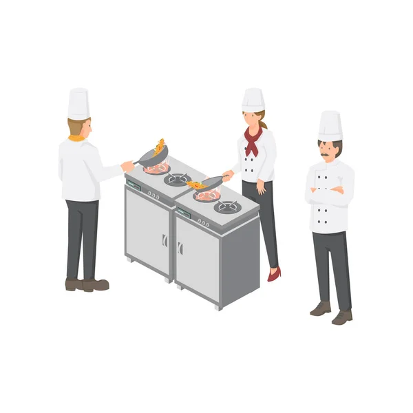 Cucina Stanza Chef Lavoratore Grafica Vettoriale Illustrazione Sfondo Bianco — Vettoriale Stock