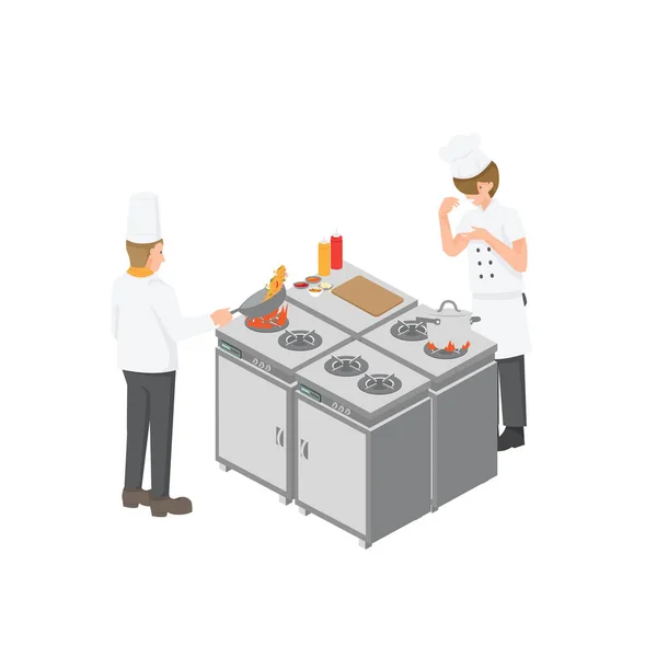 Kuchyně Pokoj Kuchař Pracovník Grafický Vektor Ilustrace Bílém Pozadí — Stockový vektor