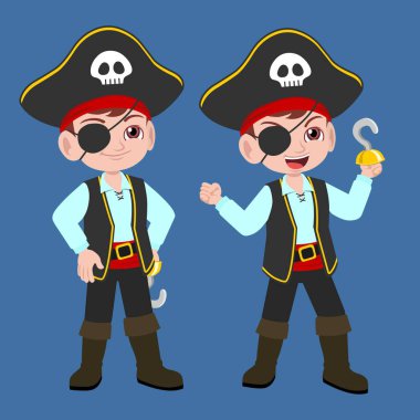 Cute kid wearing pirate costume celebrate Happy Halloween party clipart