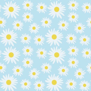 Mavi arkaplan illüstrasyonunda papatya çiçeği pürüzsüz. Parmak izi için oldukça çiçek desenli. Düz tasarım vektörü.