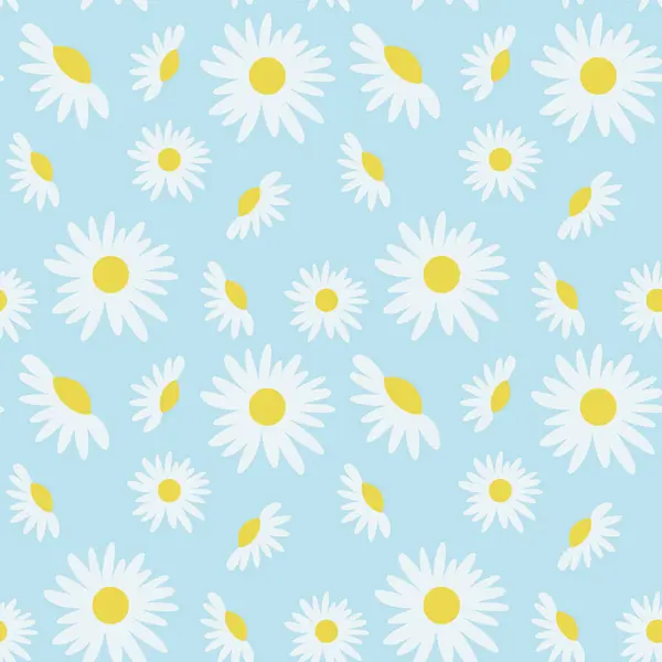 Daisy Flor Sem Costura Fundo Azul Ilustração Padrão Floral Bonito Vetores De Stock Royalty-Free