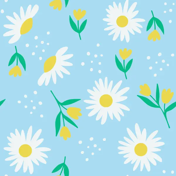 Daisy Flor Sem Costura Fundo Azul Ilustração Padrão Floral Bonito Ilustrações De Stock Royalty-Free