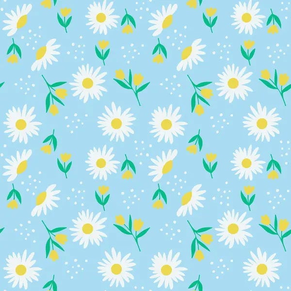 Daisy Flor Sem Costura Fundo Azul Ilustração Padrão Floral Bonito Vetores De Stock Royalty-Free