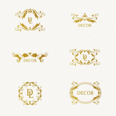 Logotype ya da rozet tasarımı için lüks monogram logo vektör şablonu. Moda butiği, davetiyeler, menüler ve daha fazlası için güzel bir klasik kraliyet süsü çerçeve çizimi, otel markası..