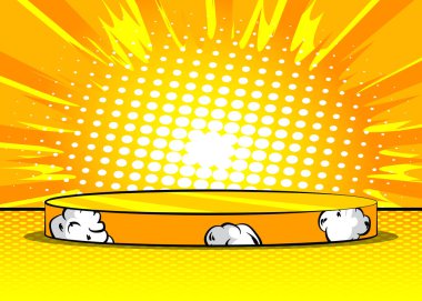 Comic Book Product podium stage for mockup presentation. Comics abstract scene pedestal or platform. Vector illustration texture, background.
