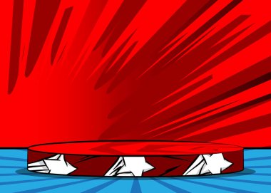 Comic Book Product podium stage for mockup presentation. Comics abstract scene pedestal or platform. Vector illustration texture, background.