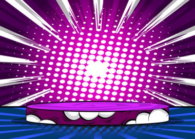 Comic Book Product podium stage for mockup presentation. Comics abstract scene pedestal or platform. Vector illustration texture, background.