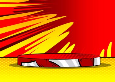 Comic Book Product podium stage for mockup presentation. Comics abstract scene pedestal or platform. Vector illustration texture, background.
