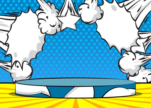 Comic Book Product podium stage for mockup presentation. Comics abstract scene pedestal or platform. Vector illustration texture, background.