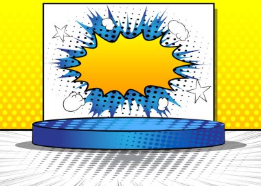 Comics scene pedestal. Comic Book product podium stage. Abstract platform for mockup presentation. Vector illustration texture, background.