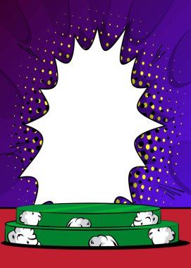 Comic Book abstract podium stage platform. Comics product scene pedestal for mockup presentation. Vector illustration vintage texture, background.