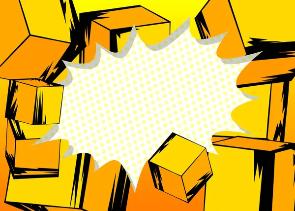 Blank Comic Book Speech Bubble Background Cube Shapes Yellow Comics — Vetor de Stock