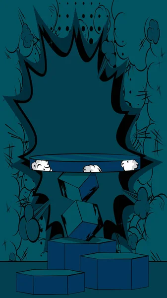 流行艺术Sherpa Blue广告台 漫画图书产品展示阶段 模拟演示的复古场景 — 图库矢量图片