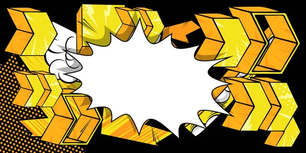 黄色の漫画の抽象的な矢印記号とホワイトコミックの本のスピーチバブル レトロポップアートディレクションサイン 背景ポスター — ストックベクタ