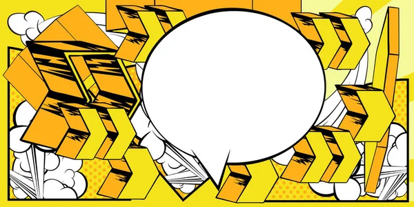 白色漫画书籍的语音泡沫与黄色漫画抽象箭头符号 复古流行艺术方向标志 背景海报 — 图库矢量图片