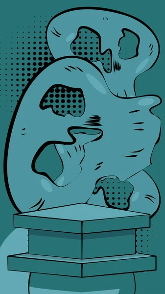 クリスタル ブルー コミック ブック ショーケース 概要漫画プロダクトポディウム 漫画スタイルショールームモックアッププレゼンテーション ポップアートの背景 — ストックベクタ