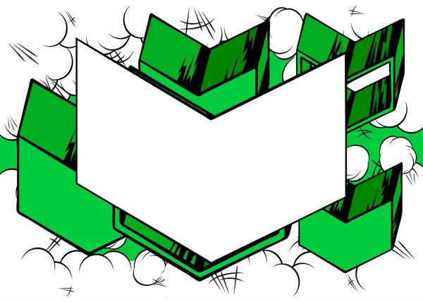 緑の背景ポスターに白 ブランクコミック本の矢印 漫画の抽象的なシンボル レトロポップアートディレクションサイン — ストックベクタ