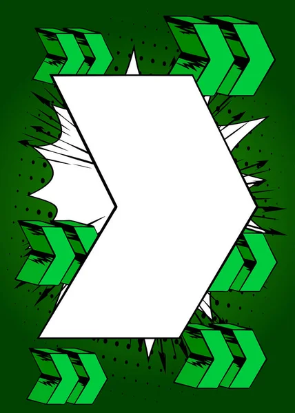 緑の背景ポスターに白 ブランクコミック本の矢印 漫画の抽象的なシンボル レトロポップアートディレクションサイン — ストックベクタ
