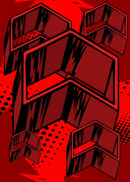 赤い漫画の本の矢印の背景ポスター 漫画の抽象的なシンボル レトロポップアートディレクションサイン — ストックベクタ