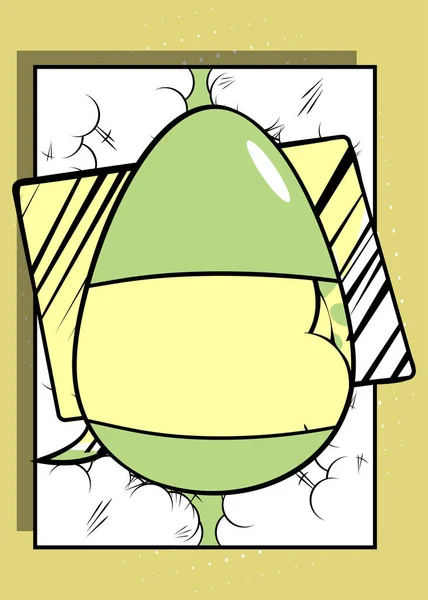 コミック本パステルグリーンと黄色の卵とイースターバナー 漫画抽象レトロポップアートスタイルの背景ポスター — ストックベクタ