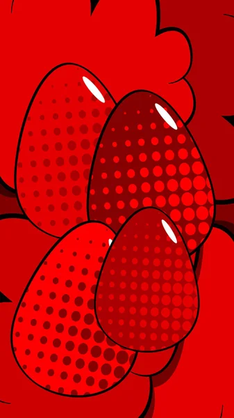 コミック本赤い卵と背景とイースターの背景 漫画抽象的な休日の背景 レトロポップアートスタイルのポスター — ストックベクタ