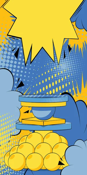 コミック本黄色と青の製品の表彰台バナー 発表のためのポップアートステージ コミックビジネス広告の背景 レトロなプラットフォーム マーケティングディスプレイの背景 — ストックベクタ
