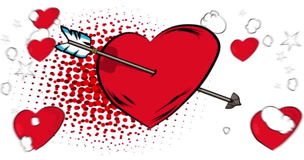 Сердце Стрелы День Святого Валентина Плакат Ходатайствами Анимированных Сообщений Комиксов — стоковое видео