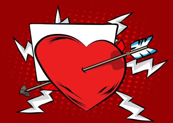 Comic Book Vector Illustrated Retro Arrow Heart Valentine Day Symbol — Stock Vector
