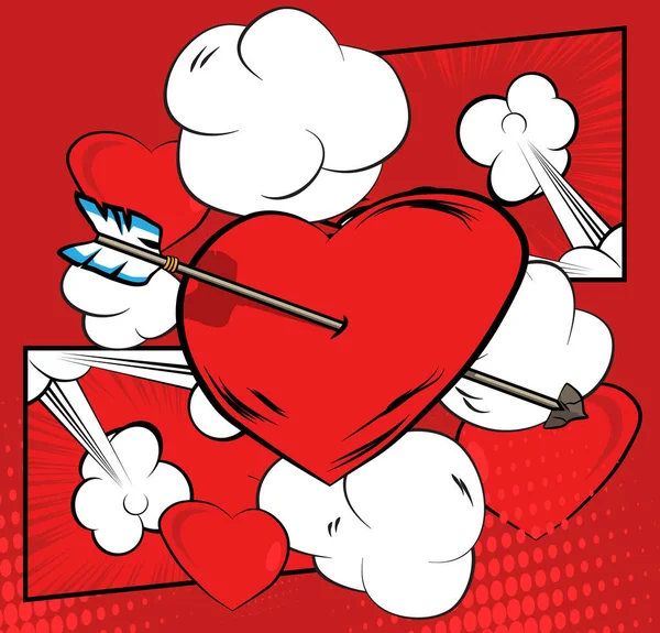 Comic Book Vector Illustrated Retro Arrow Heart Valentine Day Symbol — Stock Vector