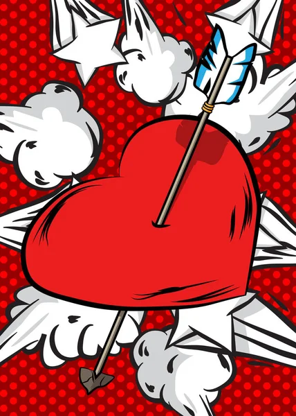 Vetor Livro Quadrinhos Ilustrado Retro Arrow Heart Símbolo Dia Dos — Vetor de Stock