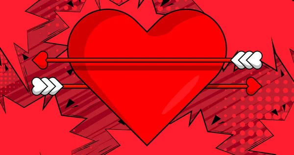 Caricatura Corazón Flecha Signo Explosión Cómic Fondo Del Día San — Vector de stock