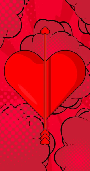 Cartoon Heart Arrow Explosion Sign Comic Book Valentine Day Background — Stock Vector