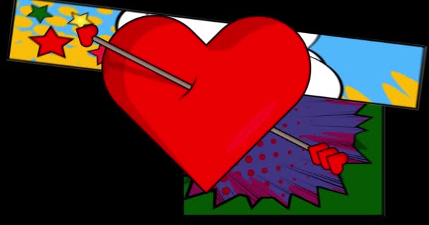 Tecknad Pil Hjärta Serietidning Alla Hjärtans Dag Symbol Video Retroserier — Stockvideo