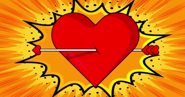 Cartoon Arrow Heart Comic Buch Valentinstag Symbol Video Retro Comics — Stockvideo