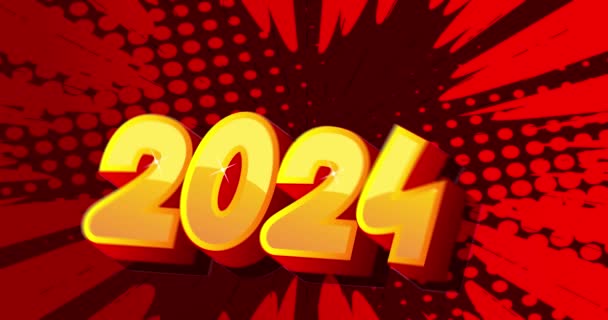 Мультфильм Номер 2024 Комикс Новогоднее Видео Анимация Ретро Поп Арта — стоковое видео