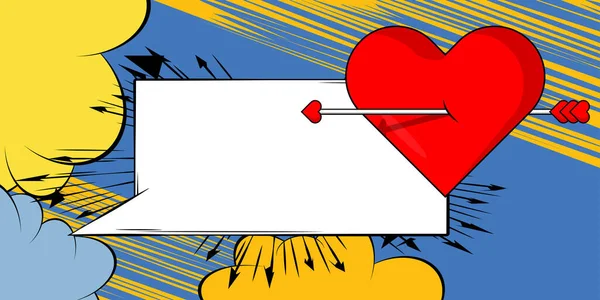 Cartoon Pfeil Herz Und Sprechblase Zeichen Comic Buch Valentinstag Symbol — Stockvektor