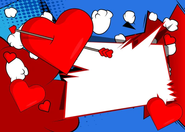 Karikatür Arrow Heart Konuşma Balonu Işareti Çizgi Roman Sevgililer Günü — Stok Vektör