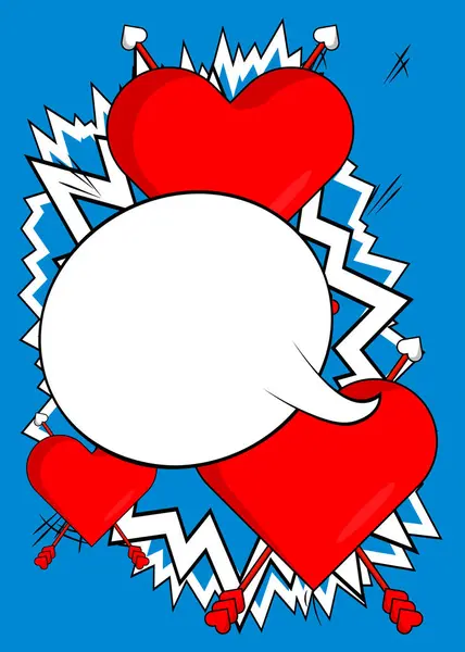 卡通箭心与言语泡沫的标志 漫画书情人节的标志 复古矢量漫画流行艺术设计 — 图库矢量图片