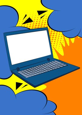 Çizgi film boş dizüstü bilgisayar, çizgi roman defteri. Retro vektör çizgi romanları pop sanat tasarımı.