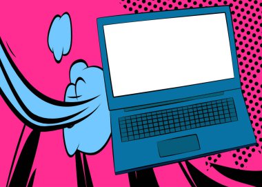 Çizgi film boş dizüstü bilgisayar, çizgi roman defteri. Retro vektör çizgi romanları pop sanat tasarımı.