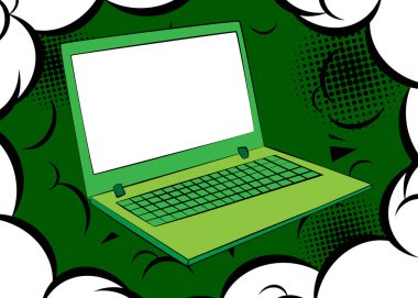 Çizgi film boş dizüstü bilgisayar, çizgi roman defteri. Retro vektör çizgi romanları pop sanat tasarımı.