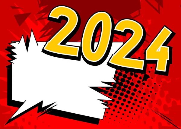 Desenhos Animados 2024 Com Sinal Bolha Fala Branco Fundo Ano — Vetor de Stock