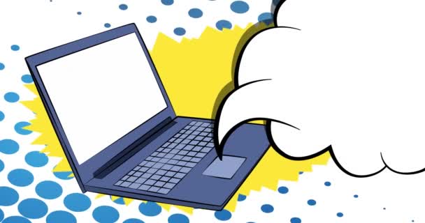Cartoon Laptop Com Bolha Fala Branco Quadrinhos Notebook Vídeo Quadrinhos — Vídeo de Stock