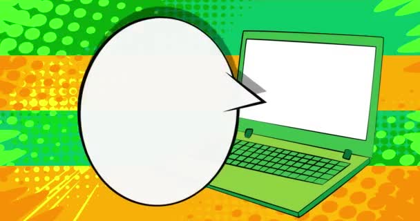 Laptop Kreskówek Pustą Bańką Mowy Komiks Notebook Video Retro Komiksy — Wideo stockowe