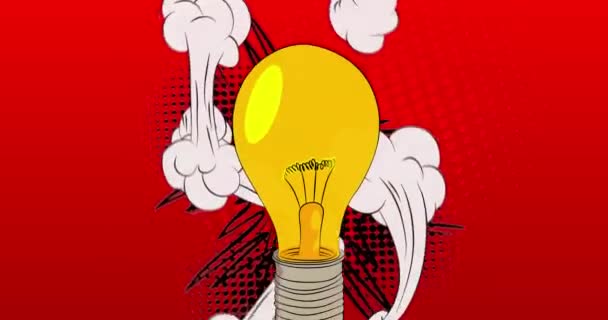 Cartoon Light Bulb Fumetto Idea Video Retro Fumetti Pop Art — Video Stock